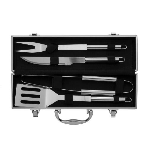 Kit churrasco 4 peças em maleta de alumínio com relevo